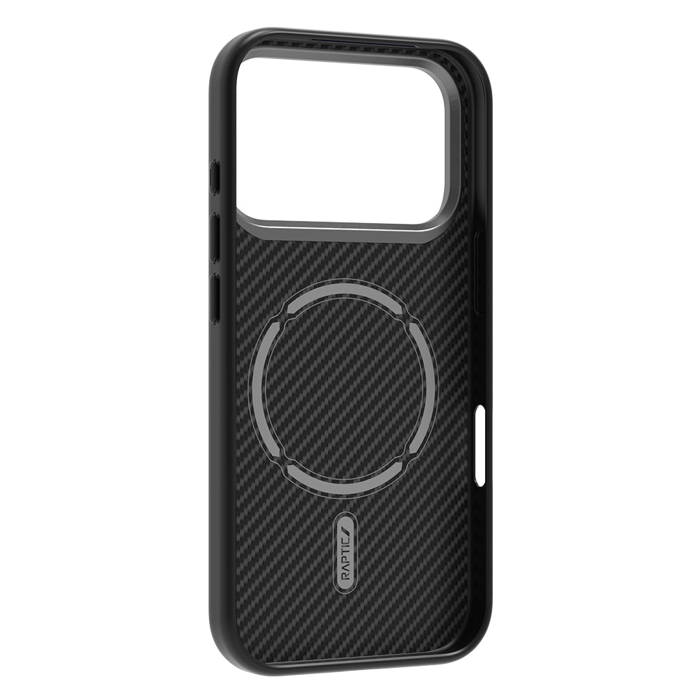 Apple iPhone 17 Pro Max Kılıf M-safe Şarj Özellikli 600D Metal Kamera Çerçeveli Raptic Aramid Fiber Serisi Kapak Siyah