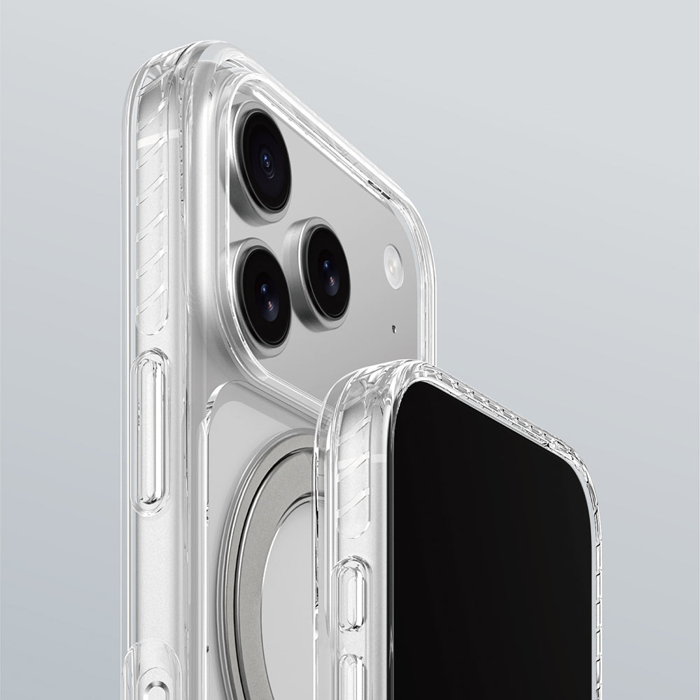 Apple iPhone 17 Pro Max Kılıf M-Safe Şarj Özellikli Airbag Tasarımlı Standlı AmazingThing Titan Pro MagSpin Kapak Turuncu