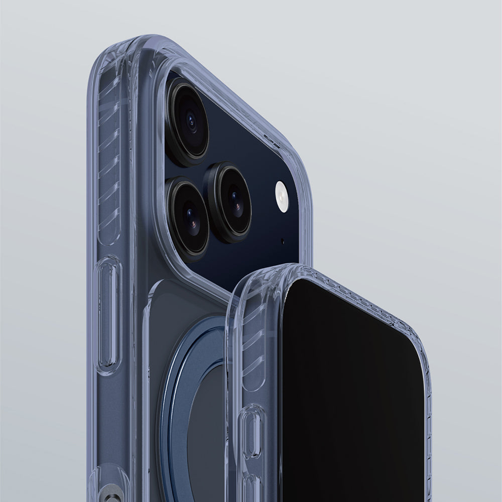 Apple iPhone 17 Pro Max Kılıf M-Safe Şarj Özellikli Airbag Tasarımlı Standlı AmazingThing Titan Pro MagSpin Kapak Şeffaf