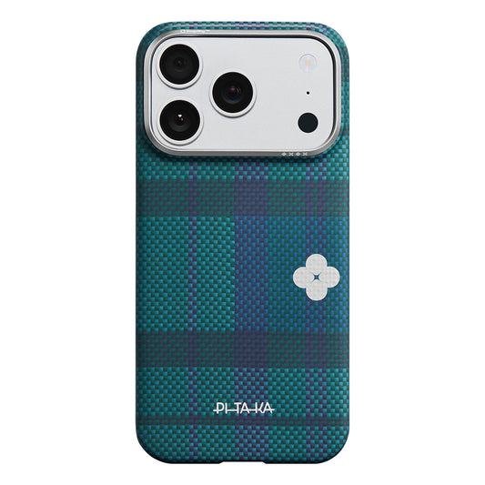 Apple iPhone 17 Pro Max Kılıf M-safe Şarj Özellikli Aramid Karbon Fiber Pitaka Flora in Grid Serisi Kapak