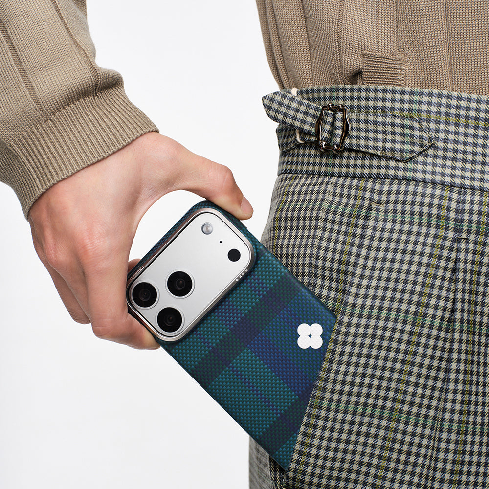 Apple iPhone 17 Pro Max Kılıf M-safe Şarj Özellikli Aramid Karbon Fiber Pitaka Flora in Grid Serisi Kapak