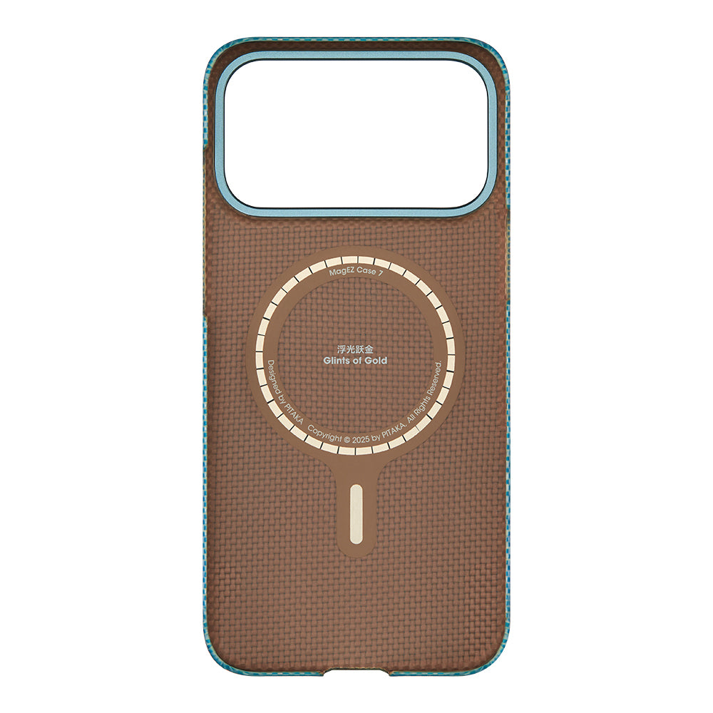 Apple iPhone 17 Pro Max Kılıf M-safe Şarj Özellikli Aramid Fiber Pitaka Glints of Gold Ultra Slim Serisi Kapak Gold