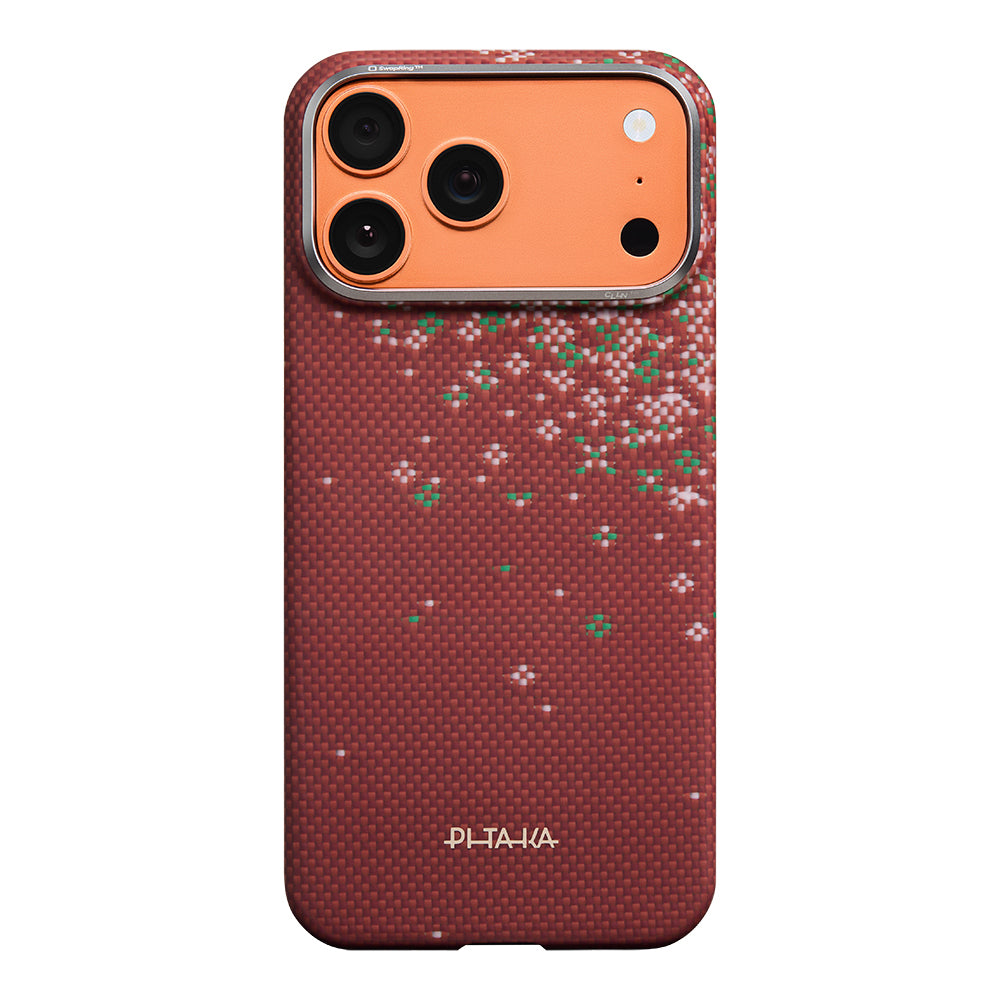 Apple iPhone 17 Pro Max Kılıf M-safe Şarj Özellikli Aramid Karbon Fiber Pitaka Sakura Hours Serisi Kapak