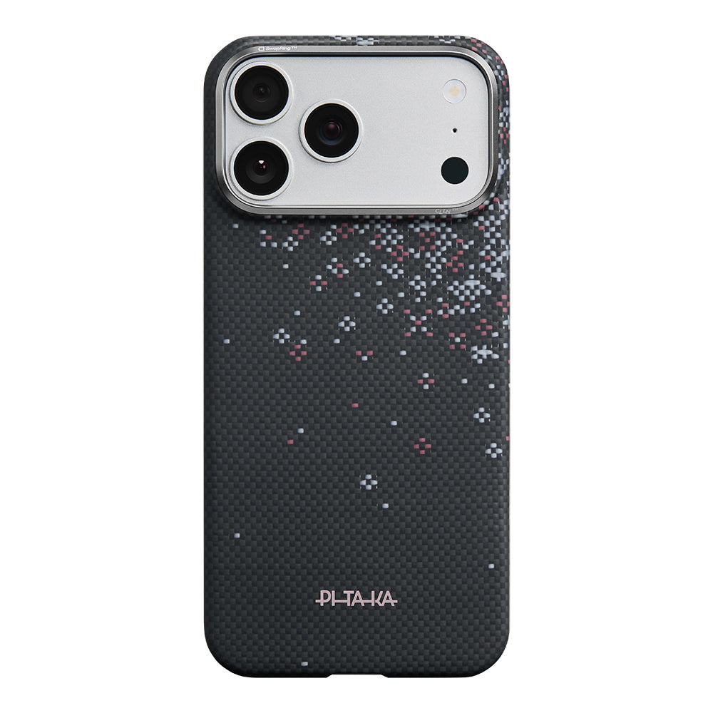 Apple iPhone 17 Pro Max Kılıf M-safe Şarj Özellikli Aramid Karbon Fiber Pitaka Sakura Hours Serisi Kapak