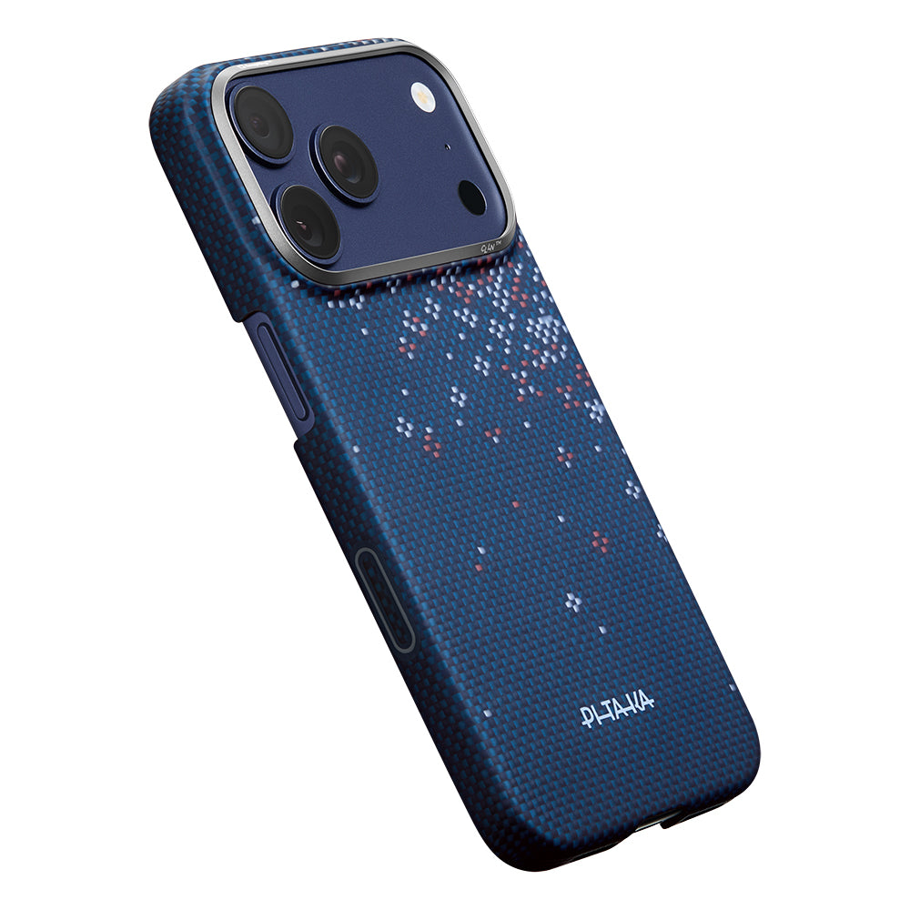 Apple iPhone 17 Pro Max Kılıf M-safe Şarj Özellikli Aramid Karbon Fiber Pitaka Sakura Hours Serisi Kapak