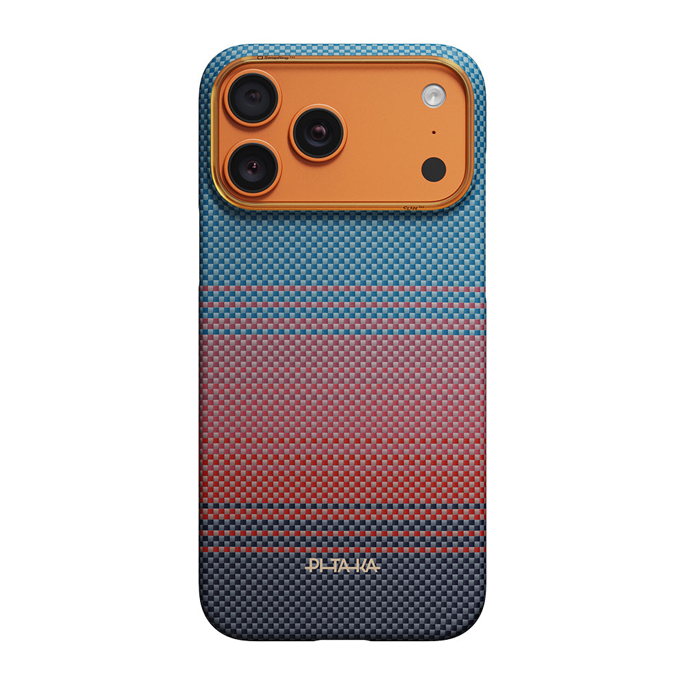Apple iPhone 17 Pro Max Kılıf M-safe Şarj Özellikli Aramid Karbon Fiber Pitaka Sunset 2.0 California Dream Serisi Kapak