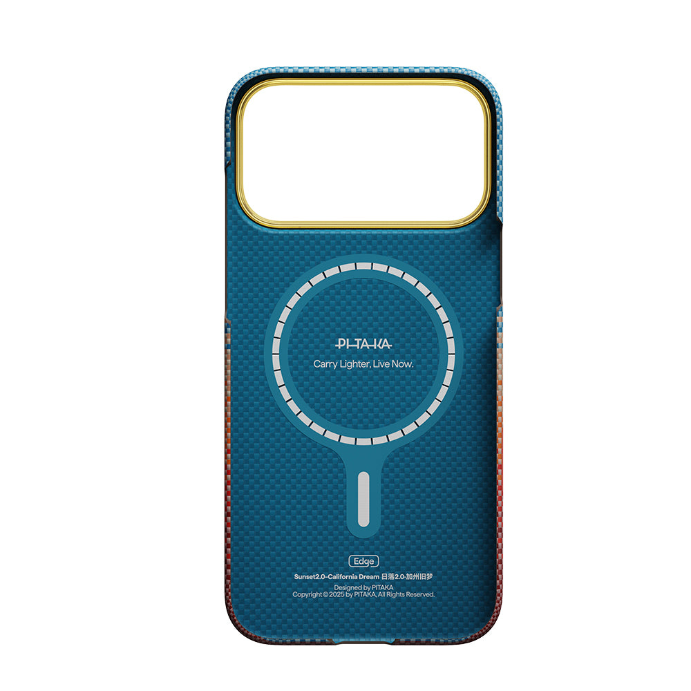 Apple iPhone 17 Pro Max Kılıf M-safe Şarj Özellikli Aramid Karbon Fiber Pitaka Sunset 2.0 California Dream Serisi Kapak