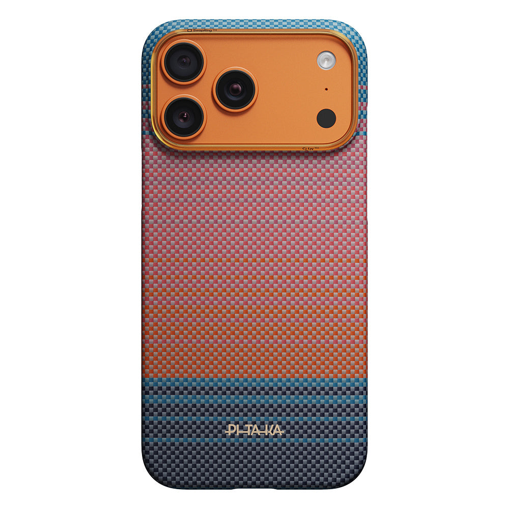 Apple iPhone 17 Pro Max Kılıf M-safe Şarj Özellikli Aramid Karbon Fiber Pitaka Sunset 2.0 California Dream Serisi Kapak