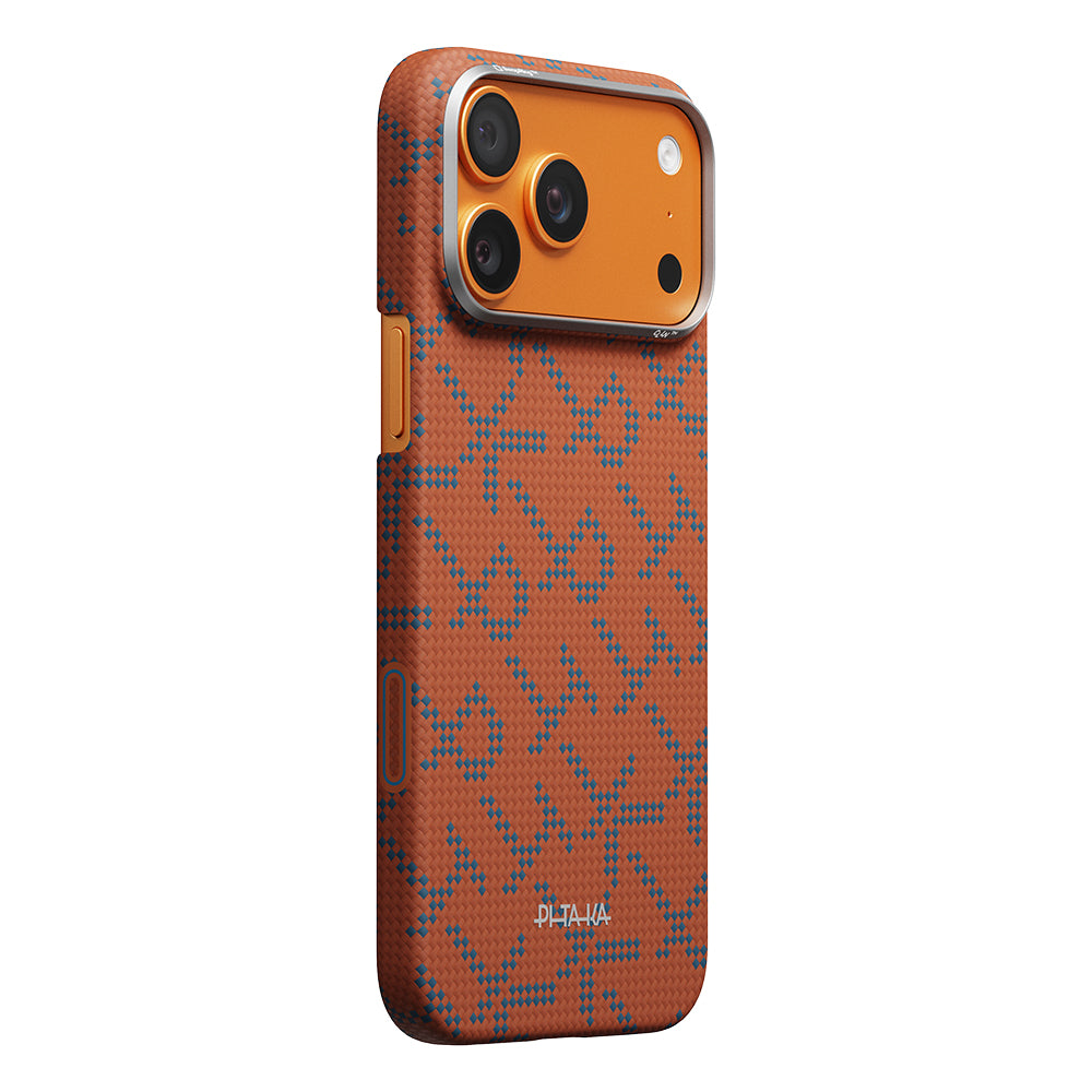 Apple iPhone 17 Pro Max Kılıf M-safe Şarj Özellikli Aramid Fiber Pitaka Tactile Woven Monogram Serisi Kapak