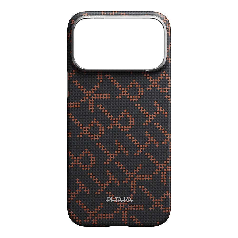 Apple iPhone 17 Pro Max Kılıf M-safe Şarj Özellikli Aramid Fiber Pitaka Tactile Woven Monogram Serisi Kapak