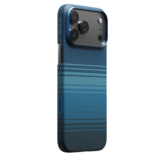 Apple iPhone 17 Pro Max Kılıf M-safe Şarj Özellikli Aramid Fiber Pitaka Tactile Woven Sunset-Moonrise Serisi Sunset Kapak Mavi