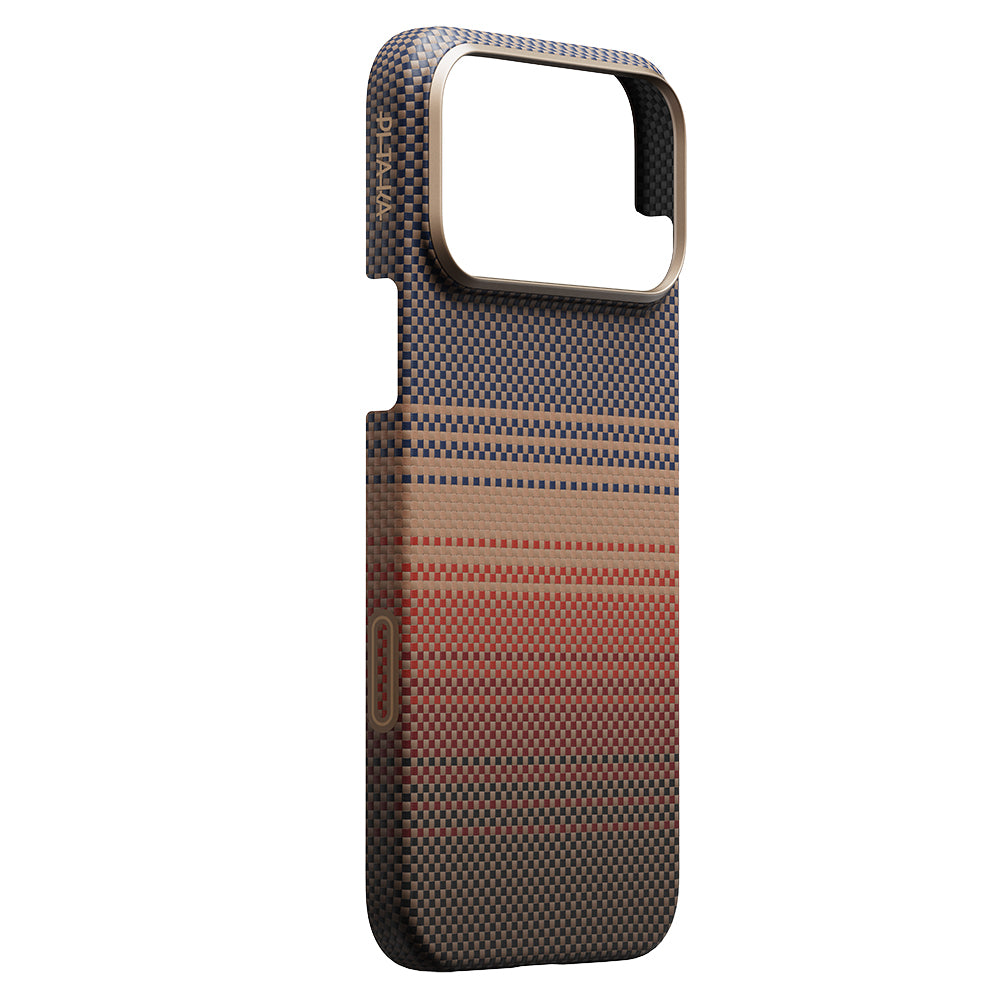 Apple iPhone 17 Pro Max Kılıf M-safe Şarj Özellikli Aramid Fiber Pitaka Tactile Woven Sunset-Moonrise Serisi Sunset Kapak Kahverengi