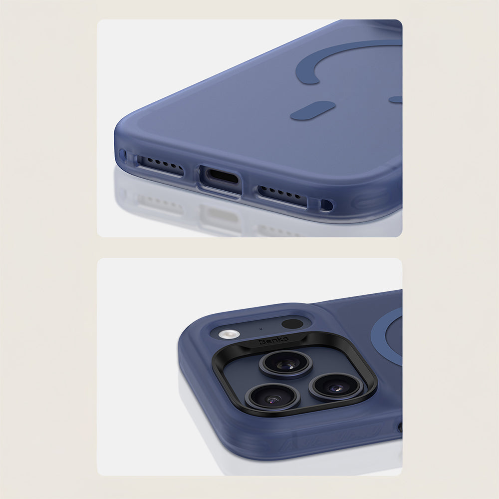 Apple iPhone 17 Pro Max Kılıf M-Safe Şarj Özellikli Benks C-Magnet Lucid Armor Kapak Mavi