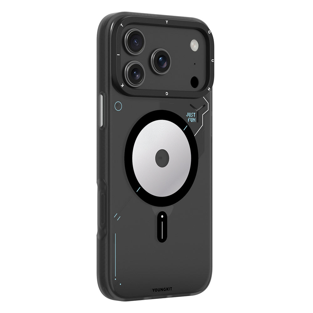 Apple iPhone 17 Pro Max Kılıf M-safe Şarj Özellikli Disk Desenli Youngkit Disc Battle Kapak Gri