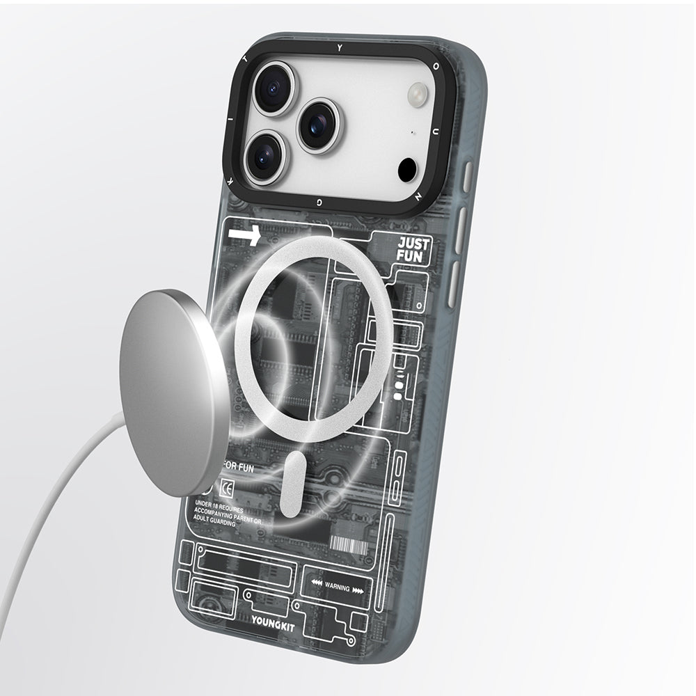 Apple iPhone 17 Pro Max Kılıf M-safe Şarj Özellikli Kamera Denetim Butonlu Youngkit Technology Serisi Kapak Siyah