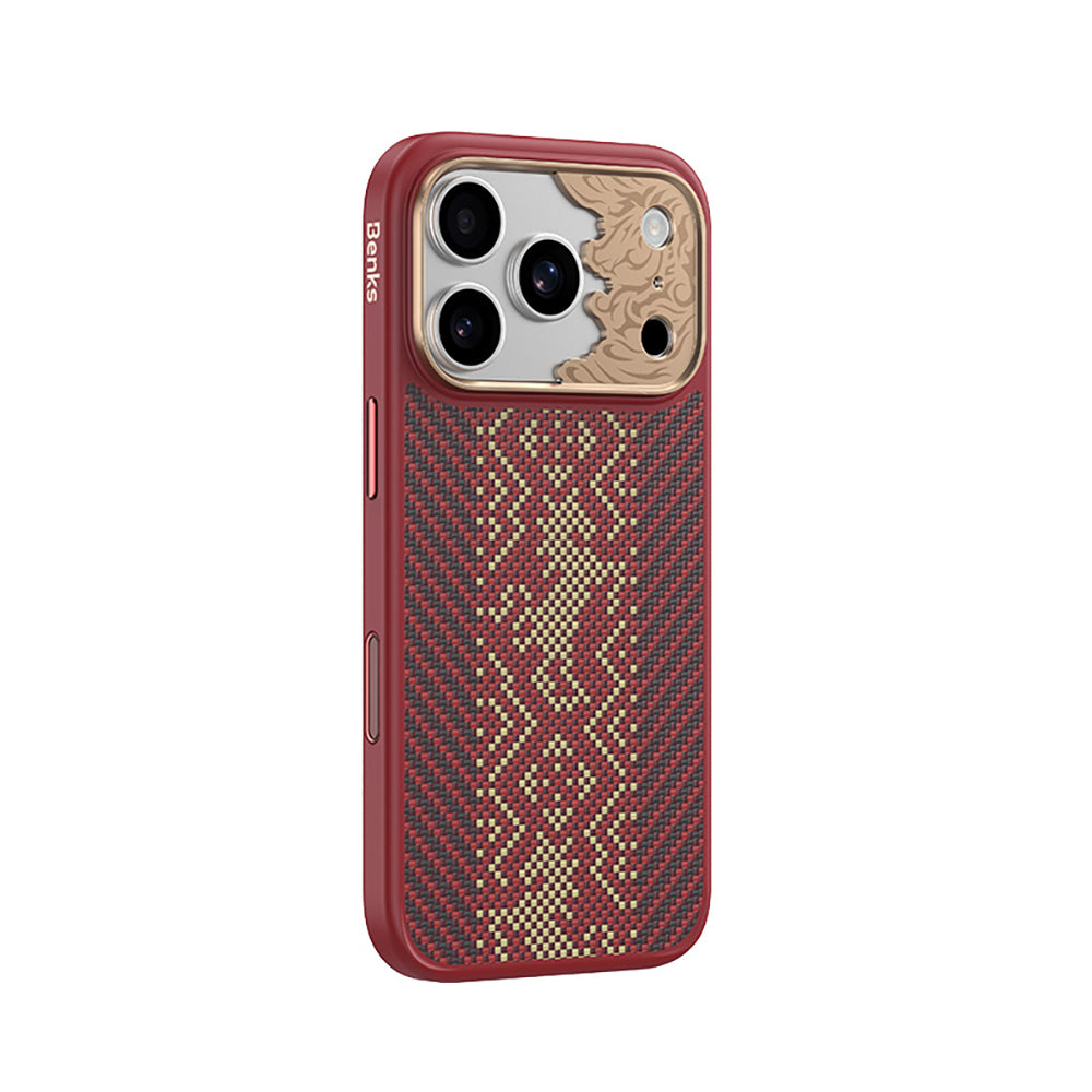 Apple iPhone 17 Pro Max Kılıf M-safe Şarj Özellikli Karbon Fiber Tasarımlı Benks Knight ArmorPro Kevlar Kapak