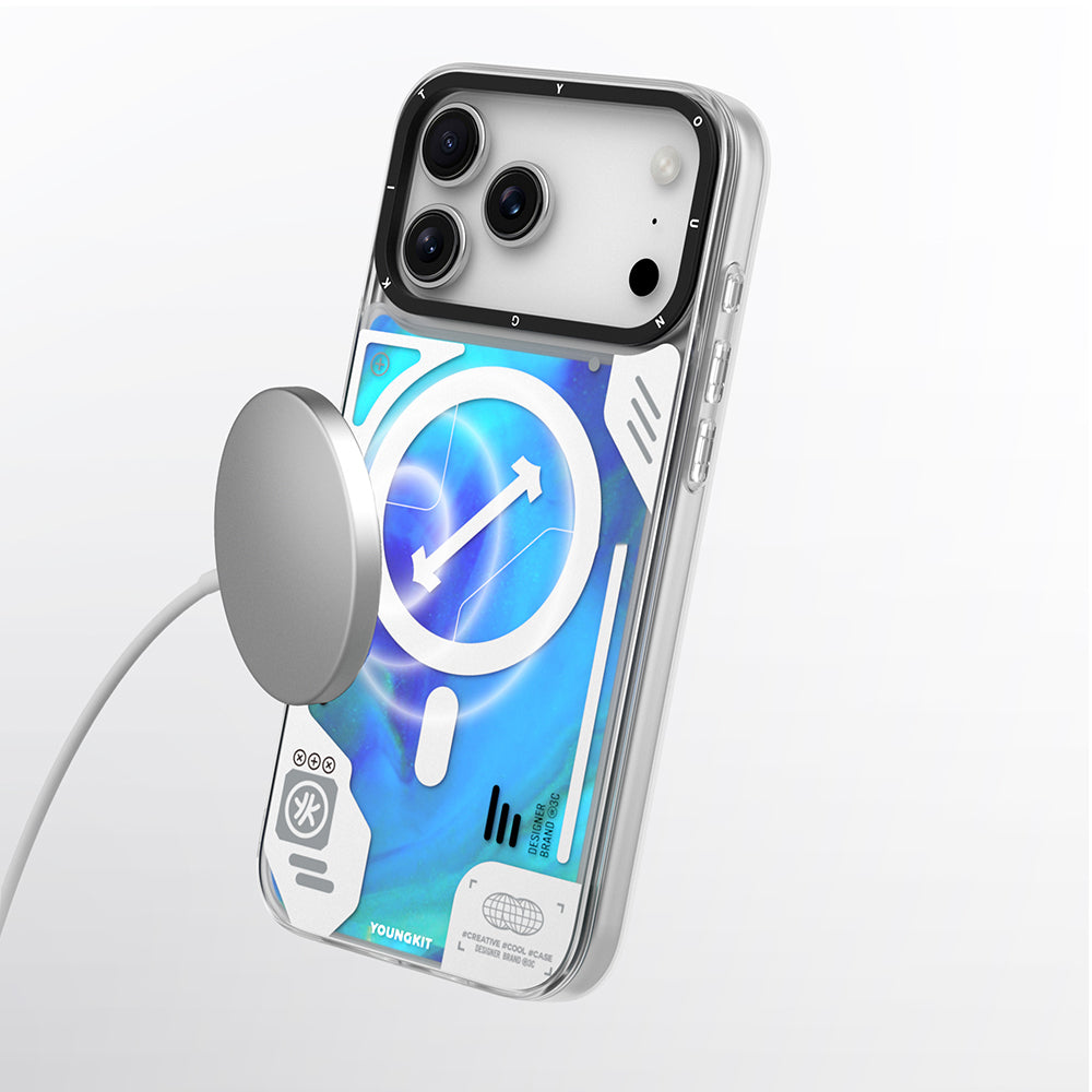 Apple iPhone 17 Pro Max Kılıf M-safe Şarj Özellikli Parlak Kumlu Sıvılı Tasarımlı Galaxy Fantasy Serisi Kapak Yeşil