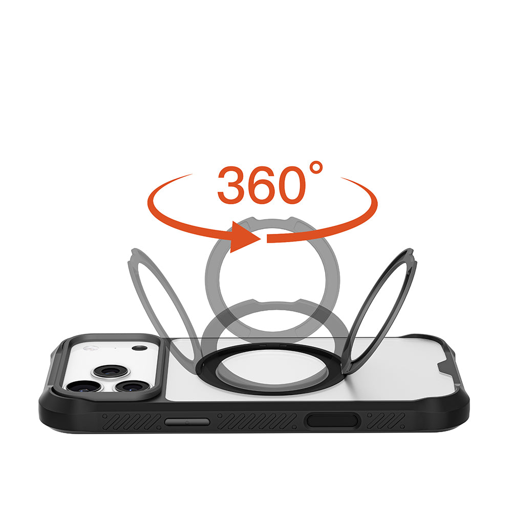 Apple iPhone 17 Pro Max Kılıf M-safe Şarj Özellikli Parmak Ring Standlı Airbag Tasarımlı Mutural Obsidian Serisi Kapak Siyah