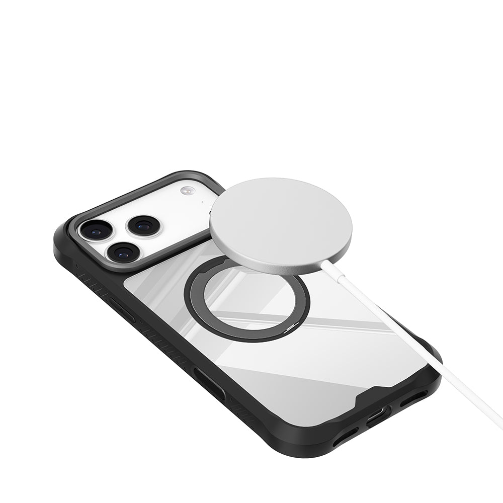 Apple iPhone 17 Pro Max Kılıf M-safe Şarj Özellikli Parmak Ring Standlı Airbag Tasarımlı Mutural Obsidian Serisi Kapak Siyah