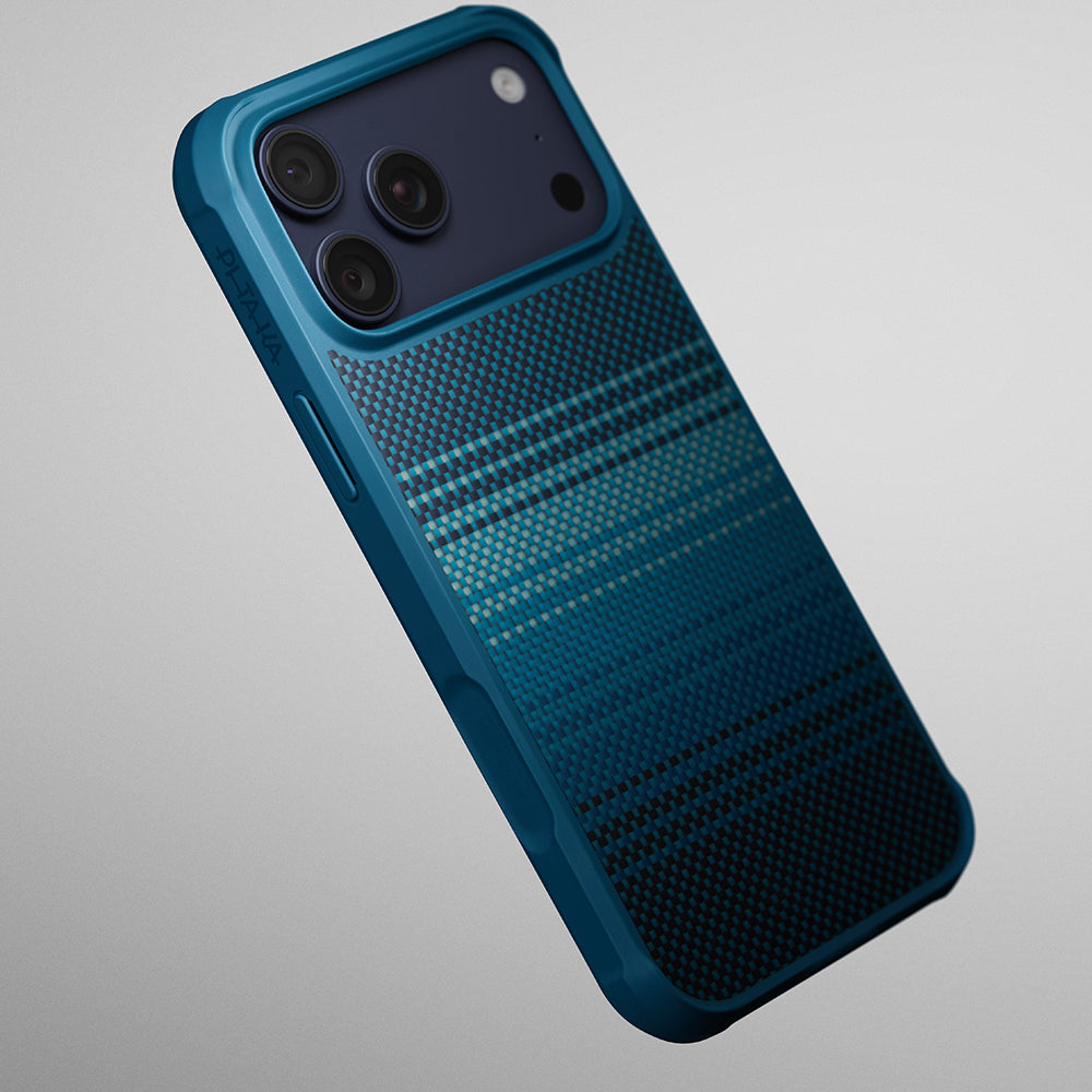 Apple iPhone 17 Pro Max Kılıf M-safe Şarj Özellikli Pitaka Tactile Woven Sunset-Moonrise Aramid Pro Guard Serisi Kapak Mavi