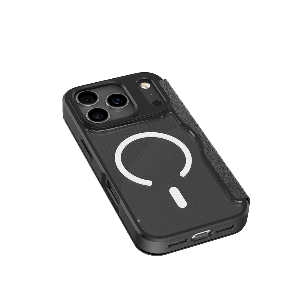 Apple iPhone 17 Pro Max Kılıf M-Safe Şarj Özellikli Raptic Air Folio Şeffaf Kartlıklı Kapaklı Kılıf Siyah