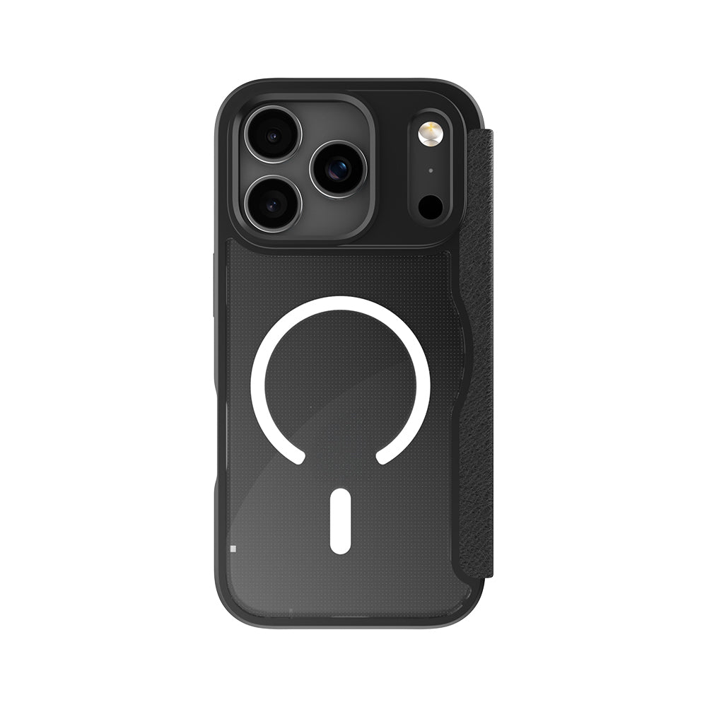 Apple iPhone 17 Pro Max Kılıf M-Safe Şarj Özellikli Raptic Air Folio Şeffaf Kartlıklı Kapaklı Kılıf Siyah