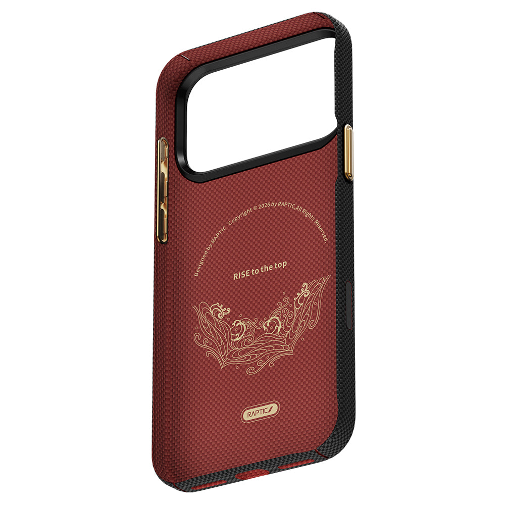 Apple iPhone 17 Pro Max Kılıf M-safe Şarj Özellikli Raptic Aramid Skin Rise Serisi 24 Ayar Altın Kaplamalı Karbon Kapak