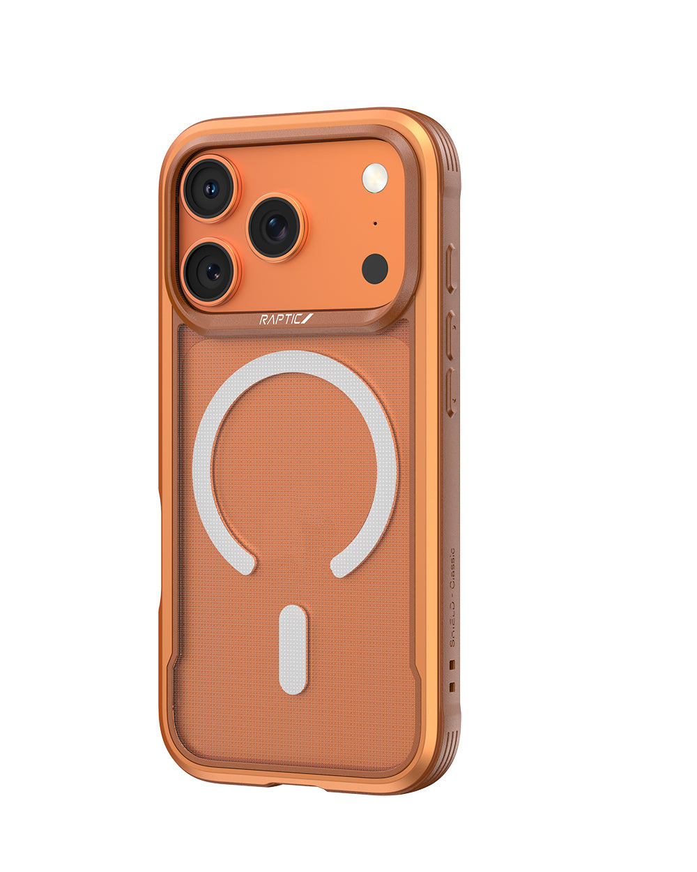 Apple iPhone 17 Pro Max Kılıf M-safe Şarj Özellikli Raptic Shield Classic Serisi Şeffaf Arka Yüzey C-Magnet Kapak Turuncu