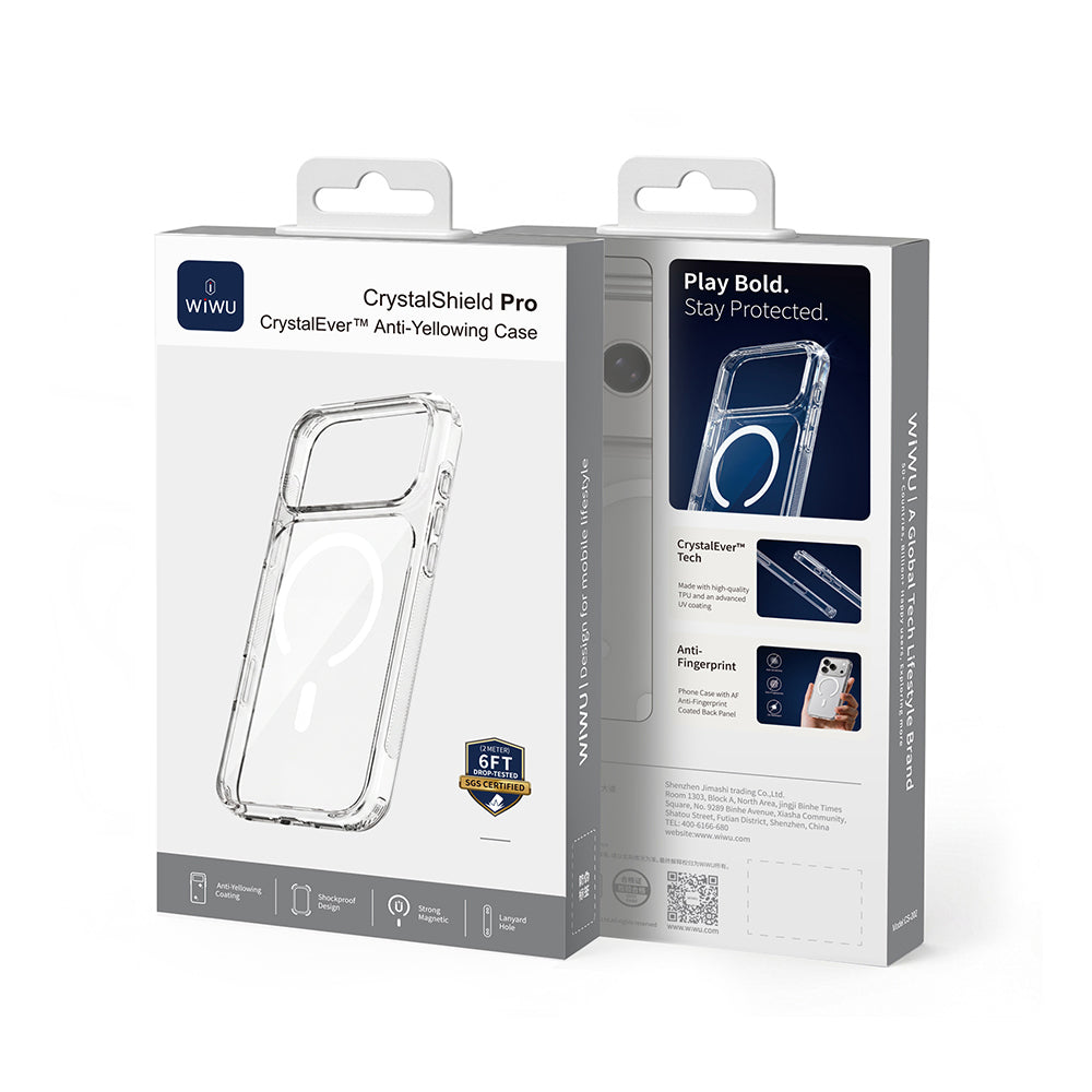 Apple iPhone 17 Pro Max Kılıf M-safe Şarj Özellikli Wiwu CS-202 Crystal Shield Pro Serisi Anti Yellowing Sert PC Kapak