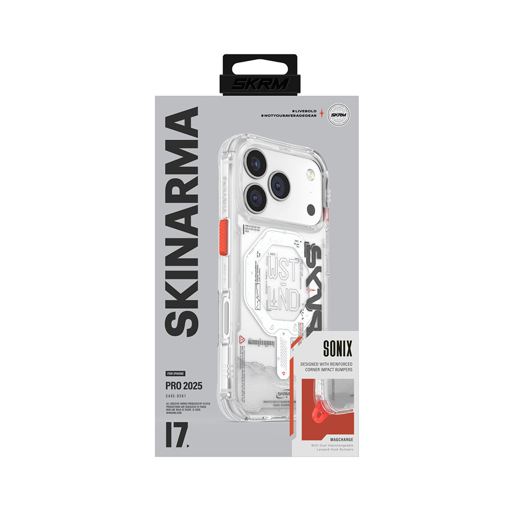 Apple iPhone 17 Pro Max Kılıf M-safe Şarj Özellikli Yazı Desenli Airbag Tasarımlı Skinarma Sonix Kapak Siyah