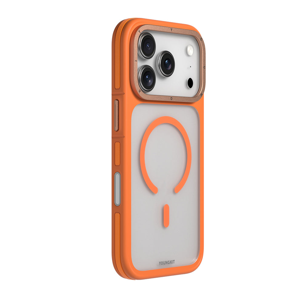 Apple iPhone 17 Pro Max Kılıf M-safe Şarj Özellikli Youngkit Rock Sand Serisi Kapak Turuncu