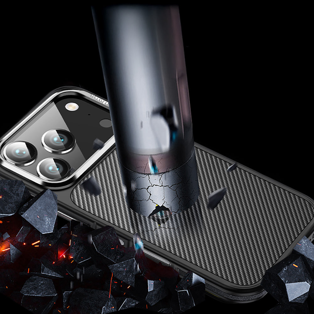 Apple iPhone 17 Pro Max Kılıf Mat Transparan Karbon Fiber Görünümlü Wlons Marin Kapak Siyah