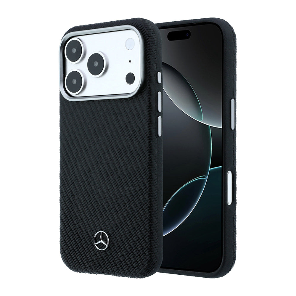 Apple iPhone 17 Pro Max Kılıf Mercedes Benz Orjinal Lisanslı M-safe Şarj Özellikli 3D Metal Logolu Wrap Wood Deri Kapak
