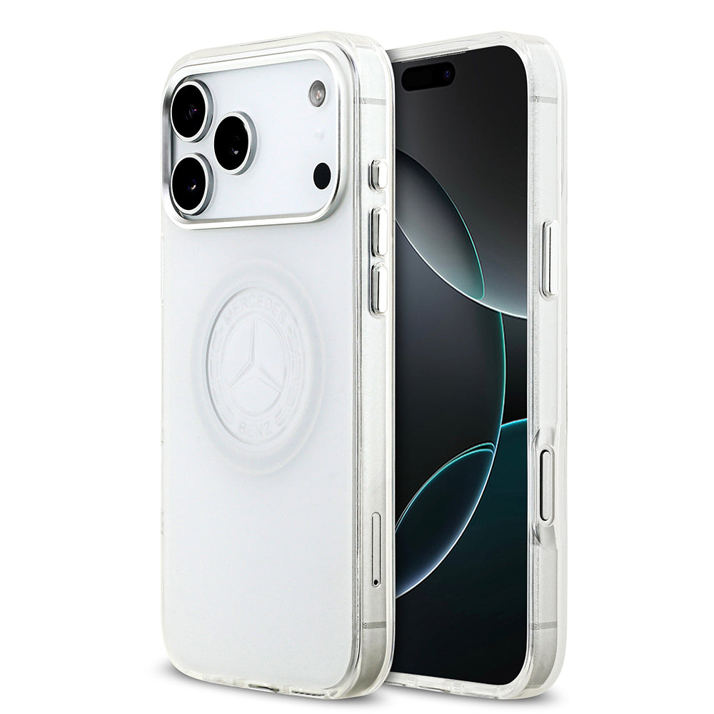 Apple iPhone 17 Pro Max Kılıf Mercedes Benz Orjinal Lisanslı M-safe Şarj Özellikli Buzlu PC Nostaljik Yıldız Dizayn Kapak Beyaz