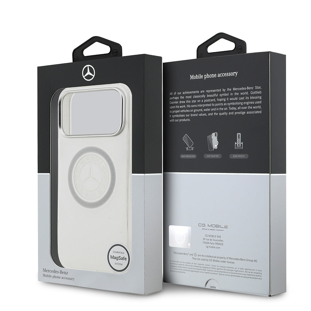 Apple iPhone 17 Pro Max Kılıf Mercedes Benz Orjinal Lisanslı M-safe Şarj Özellikli Buzlu PC Nostaljik Yıldız Dizayn Kapak Beyaz
