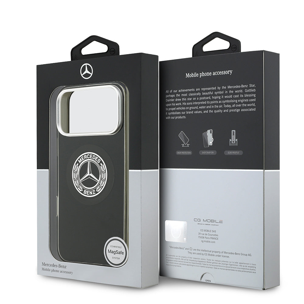 Apple iPhone 17 Pro Max Kılıf Mercedes Benz Orjinal Lisanslı M-safe Şarj Özellikli Çift Katmanlı PC Nostaljik Yıldız Dizayn Kapak Füme