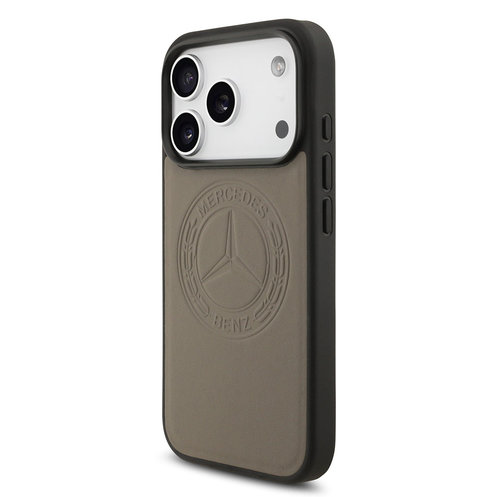 Apple iPhone 17 Pro Max Kılıf Mercedes Benz Orjinal Lisanslı M-safe Şarj Özellikli Hakiki Deri Nostaljik Yıldız Dizayn Kapak Kahverengi