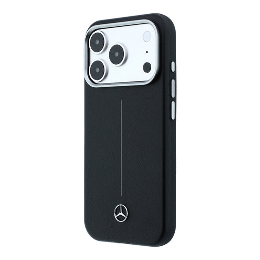Apple iPhone 17 Pro Max Kılıf Mercedes Benz Orjinal Lisanslı M-safe Şarj Özellikli Metal Yıldız Logolu Çizgili Deri Kapak