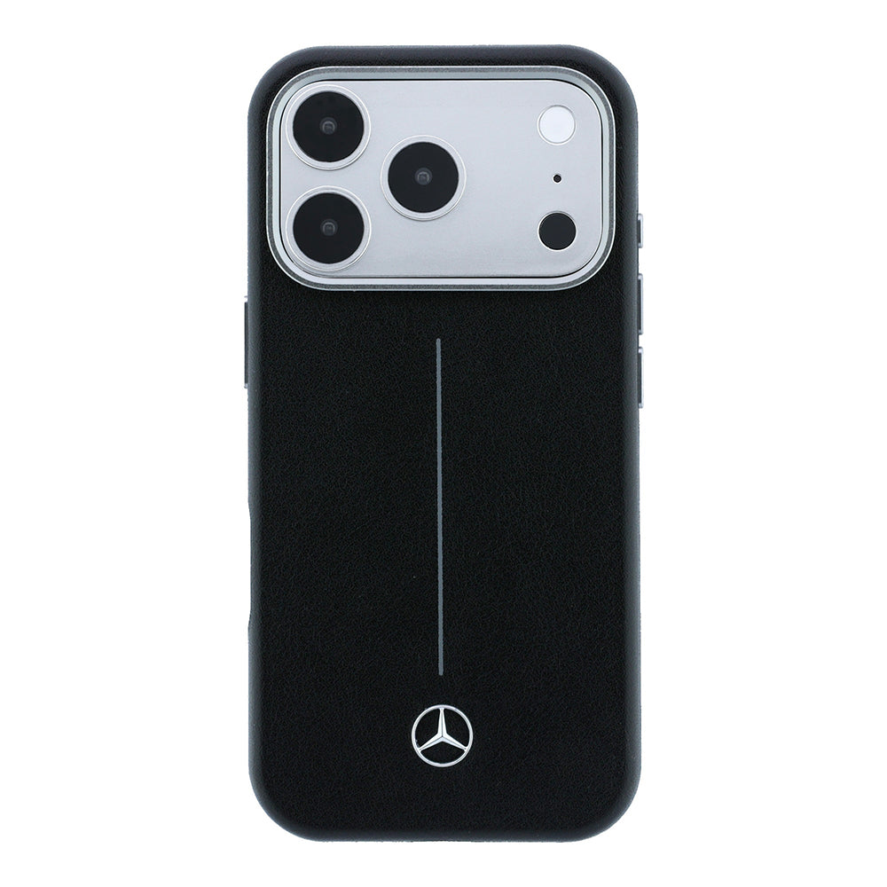 Apple iPhone 17 Pro Max Kılıf Mercedes Benz Orjinal Lisanslı M-safe Şarj Özellikli Metal Yıldız Logolu Çizgili Deri Kapak
