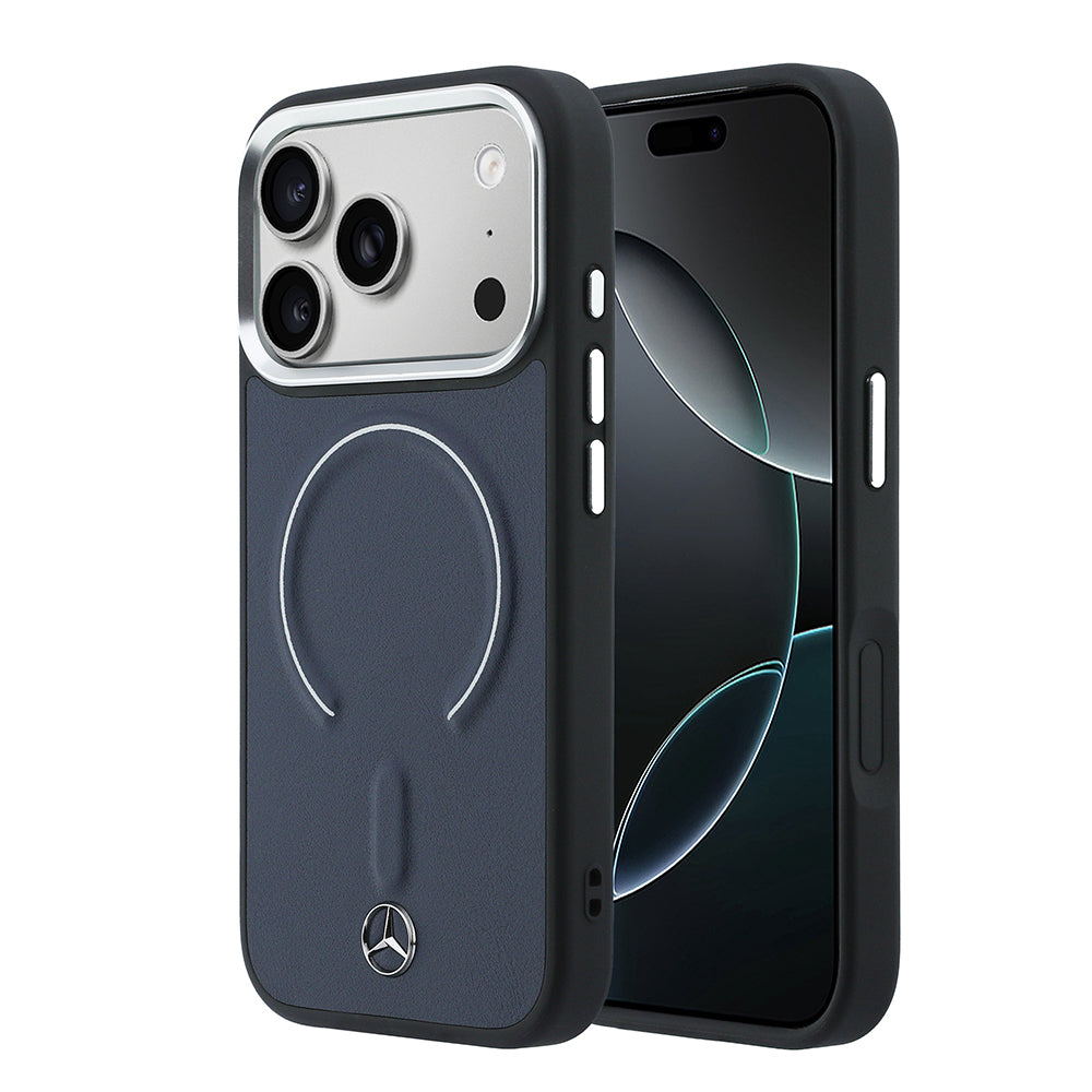 Apple iPhone 17 Pro Max Kılıf Mercedes Benz Orjinal Lisanslı M-safe Şarj Özellikli Metal Yıldız Logolu Kabartmalı Deri Kapak