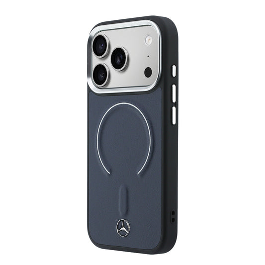 Apple iPhone 17 Pro Max Kılıf Mercedes Benz Orjinal Lisanslı M-safe Şarj Özellikli Metal Yıldız Logolu Kabartmalı Deri Kapak
