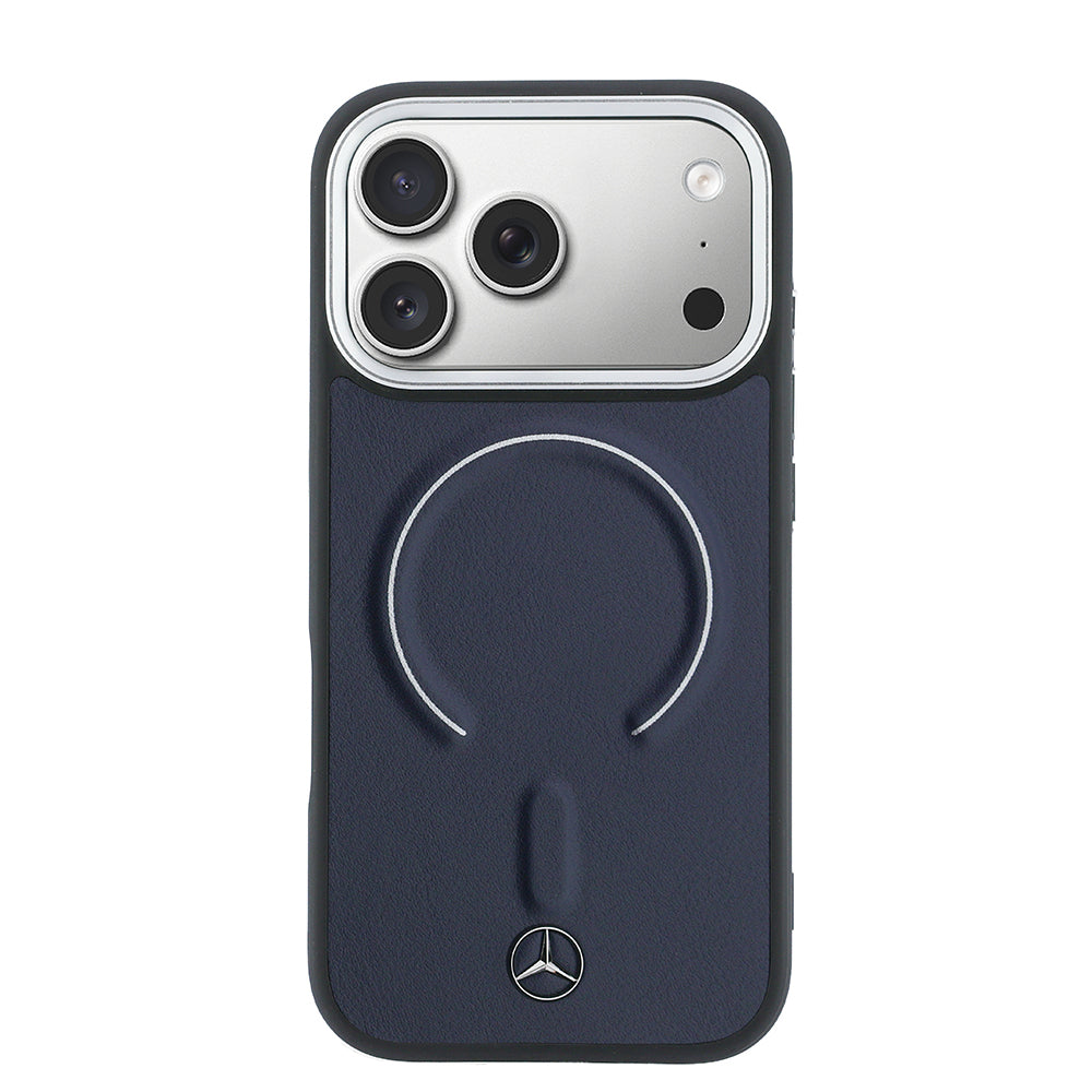 Apple iPhone 17 Pro Max Kılıf Mercedes Benz Orjinal Lisanslı M-safe Şarj Özellikli Metal Yıldız Logolu Kabartmalı Deri Kapak