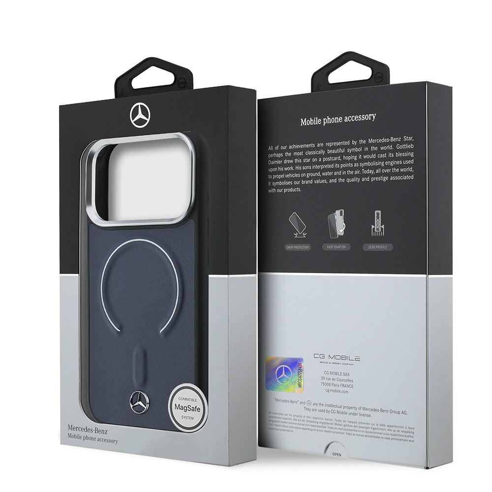 Apple iPhone 17 Pro Max Kılıf Mercedes Benz Orjinal Lisanslı M-safe Şarj Özellikli Metal Yıldız Logolu Kabartmalı Deri Kapak