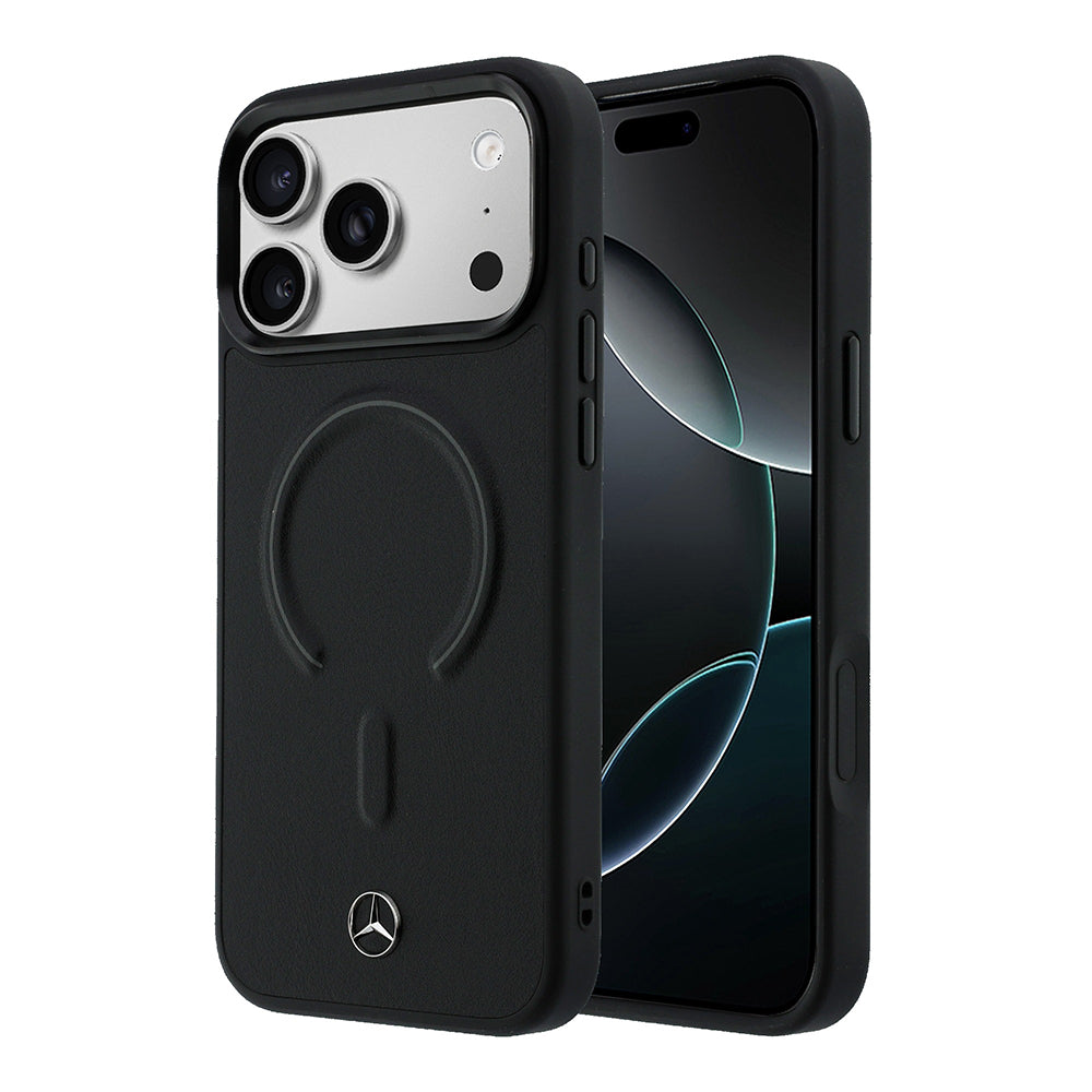 Apple iPhone 17 Pro Max Kılıf Mercedes Benz Orjinal Lisanslı M-safe Şarj Özellikli Metal Yıldız Logolu Kabartmalı Deri Kapak