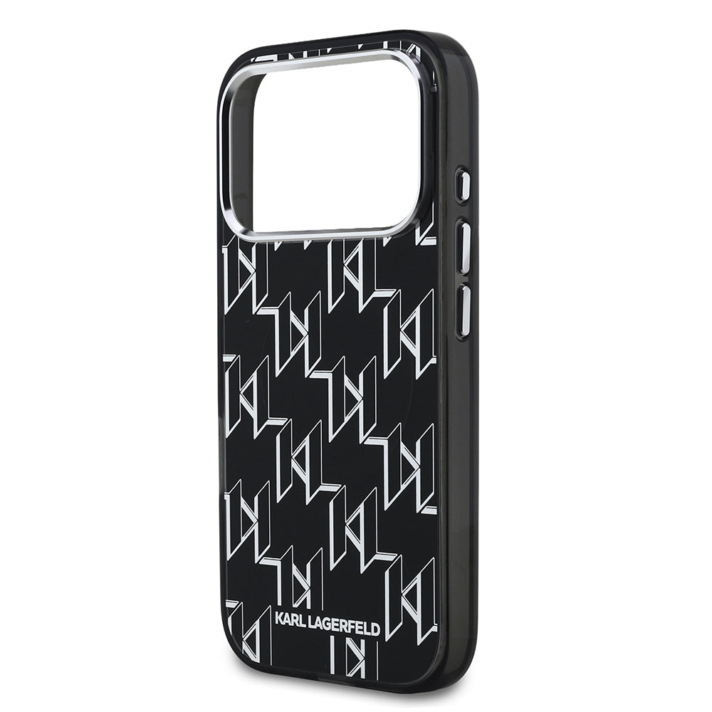 Apple iPhone 17 Pro Max Kılıf Orjinal Lisanslı M-safe Şarj Özellikli Karl Lagerfeld IML Baskılı Monogram Dizayn Kapak Siyah