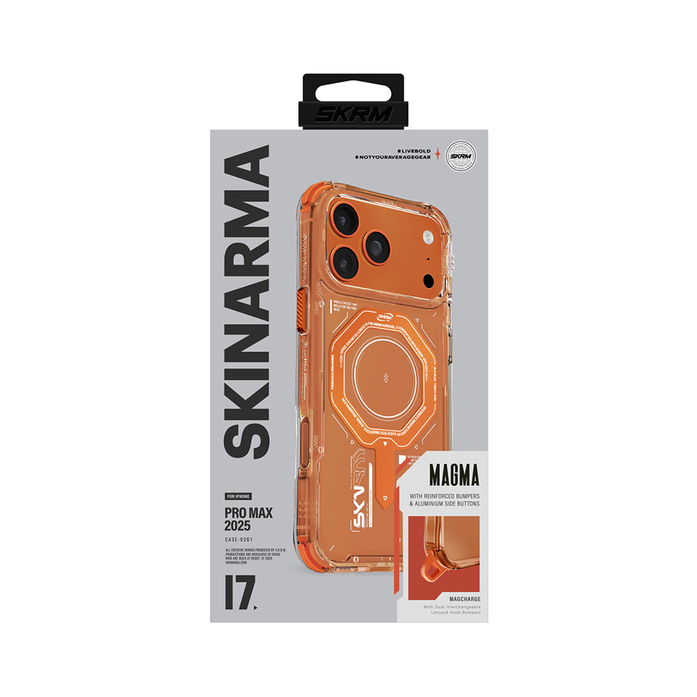 Apple iPhone 17 Pro Max Kılıf SkinArma M-safe Şarj Özellikli Airbag Tasarımlı Magma Kapak Turuncu