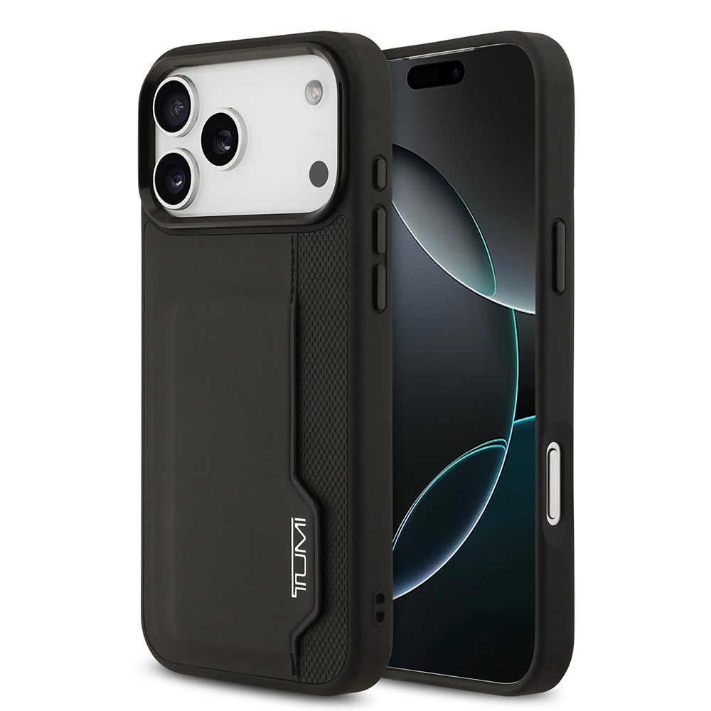 Apple iPhone 17 Pro Max Kılıf TUMI Orjinal Lisanslı Deri Dikey Kartlıklı Kapak Siyah