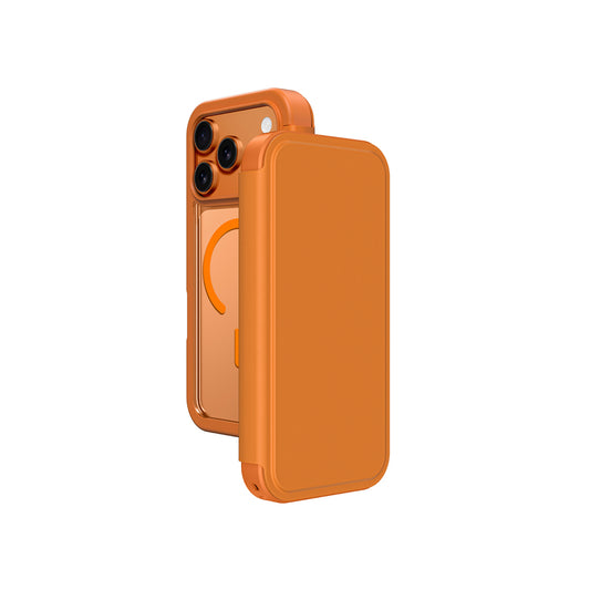 Apple iPhone 17 Pro Max PU Kartlıklı Kapaklı Amazingthing Glamour Foilo Serisi Kılıf Turuncu
