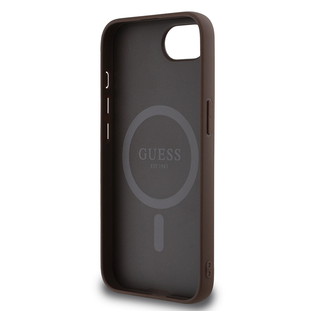 Apple iPhone 17E Kılıf Guess Orjinal Lisanslı M-safe Şarj Özellikli PU Üçgen Logo 4G Desenli Kapak