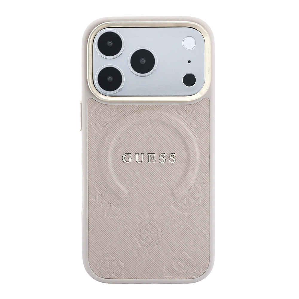 Apple iPhone 18 Pro Kılıf Guess Orjinal Lisanslı M-safe Şarj Özellikli Sıcak Baskılı Yazı Logolu C-Magnet PU Deri Peony Kapak